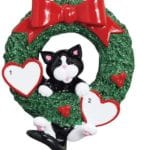 Black & White Cat in Wreath Ornament