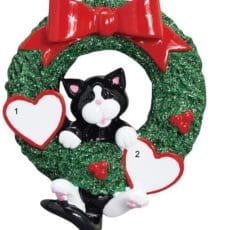Black & White Cat in Wreath Ornament