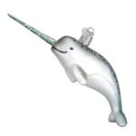 Narwhal Whale Glass Ornament