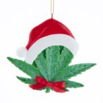 Marijuana leaf with Santa hat Ornament.