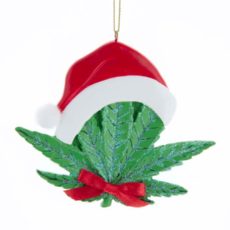 Marijuana leaf with Santa hat Ornament.