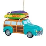 Woody Car With Surfboard Ornament