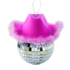 Pink Cowboy Hat with Disco Ball Ornament