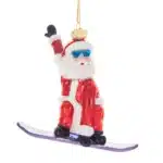 Glass Snowboard Santa Ornament