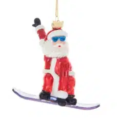Glass Snowboard Santa Ornament