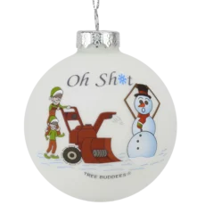 Oh Sh*t Funny Snowblower vs Snowman Glass Bulb Ornament